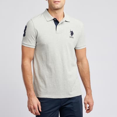 Grey Patch Logo Pique Cotton Polo Shirt