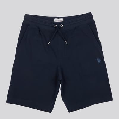 Navy Textured Terry Cotton Shorts