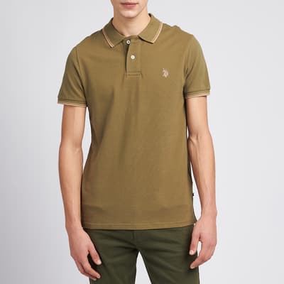 Khaki Contrast Tipping Cotton Polo Shirt