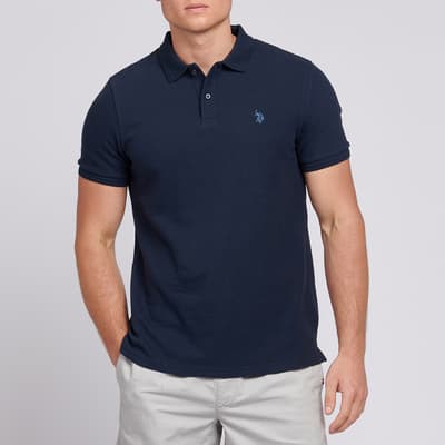 Navy Textured Terry Cotton Polo Shirt