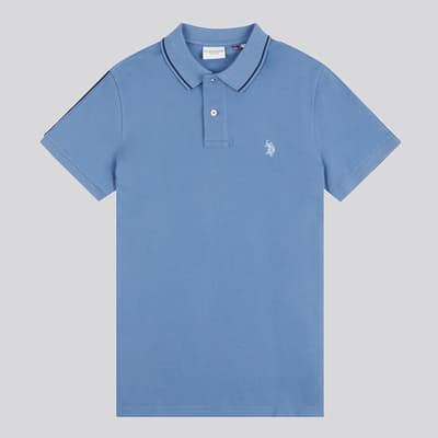 Blue Contrast Taping Cotton Polo Shirt