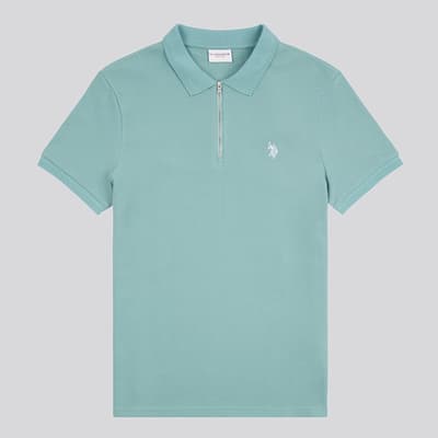 Turquoise Textured Cotton Blend Polo Shirt