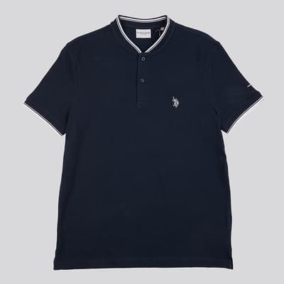 Navy Contrast Tipping Cotton Blend Polo Shirt