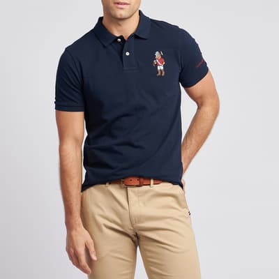 Navy Embroidered Logo Cotton Polo Shirt