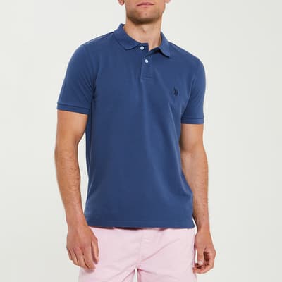Dark Blue Pique Cotton Polo Shirt