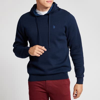 Navy Plated Contrast Cotton Hoodie