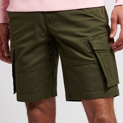 Dark Green Ripstop Cotton Blend Cargo Shorts
