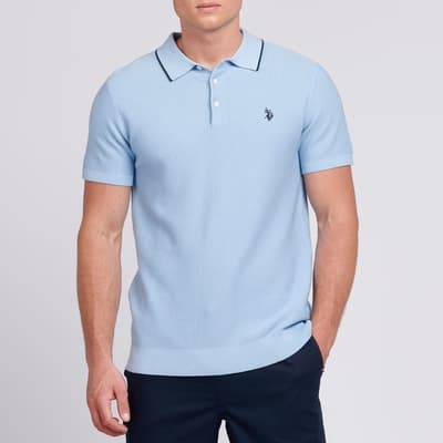 Pale Blue Waffle Knit Cotton Polo Shirt