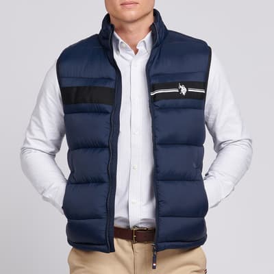 Navy Quilted Tape Logo Gilet
