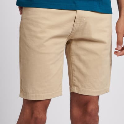 Sand Woven Cotton Blend Shorts