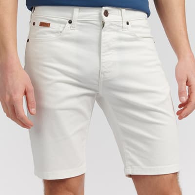 White Woven Cotton Blend Shorts
