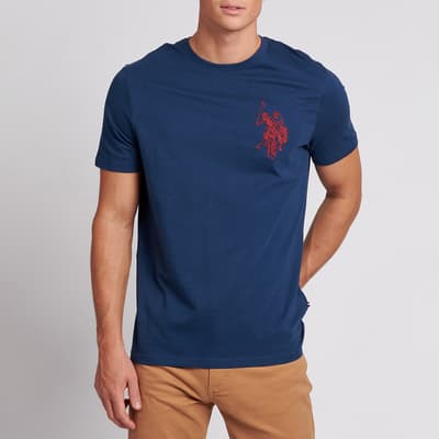 Dark Blue Embroidered Cotton T-Shirt
