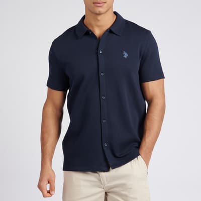 Navy Twill Short Sleeve Cotton Blend Shirt
