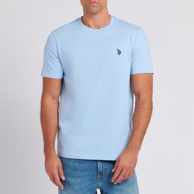 Pale Blue Embroidered Logo Cotton T-Shirt