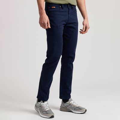 Navy Cotton Blend Stretch Trousers