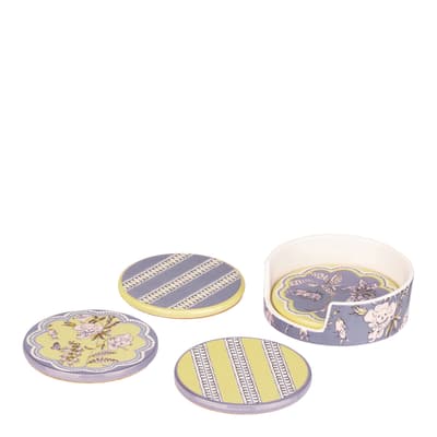 Set of 4 Wisteria Ceramic Coasters in Holder