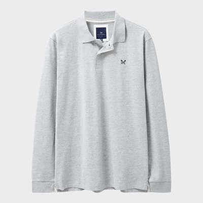 Grey Cotton Long Sleeve Polo Shirt