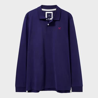 Navy Cotton Long Sleeve Polo Shirt
