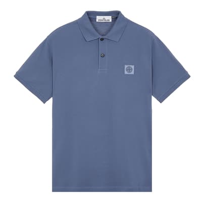 Blue Cotton Blend Polo Shirt