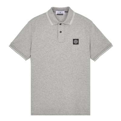 Grey Contrast Trims Cotton Blend Polo Shirt