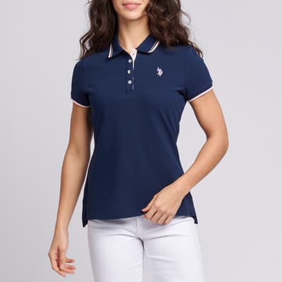 Navy Cotton Blend Polo Shirt