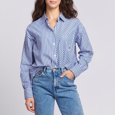 Blue Stripe Loose Fit Cotton Blend Shirt
