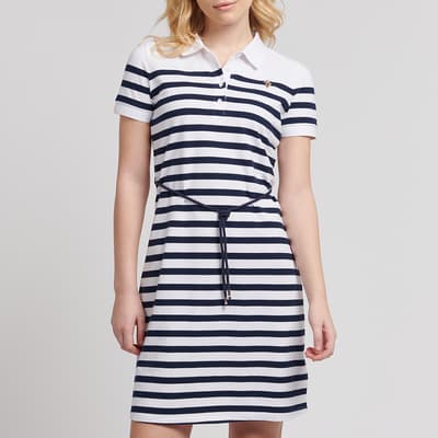 Navy/White Stripe Cotton Blend Polo Dress