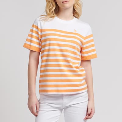 Orange Regular Fit Stripe Cotton T-Shirt