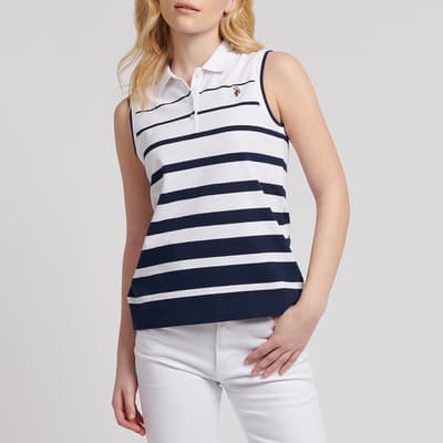 Navy Stripe Sleeveless Cotton Blend Polo Shirt