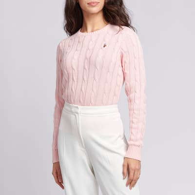 Pink Crew Neck Cable Knit Cotton Jumper
