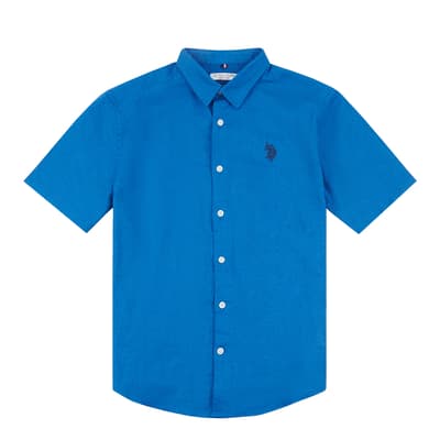 Blue Cotton Linen Blend Shirt