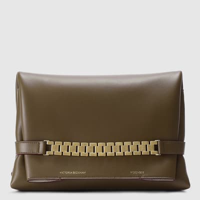 Green Chain Pouch Leather Clutch Bag
