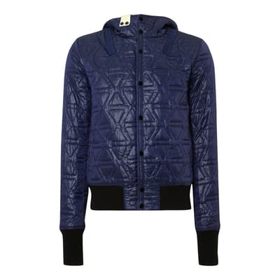Dark Blue Hooded Quilted Jacket