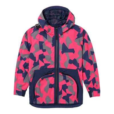Pink/Navy Hooded Printed Parka Coat