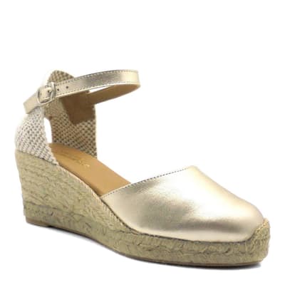 Gold Suede Closed Toe Espadrilled Wedges