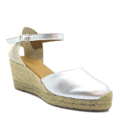 Silver Suede Closed Toe Espadrilled Wedges