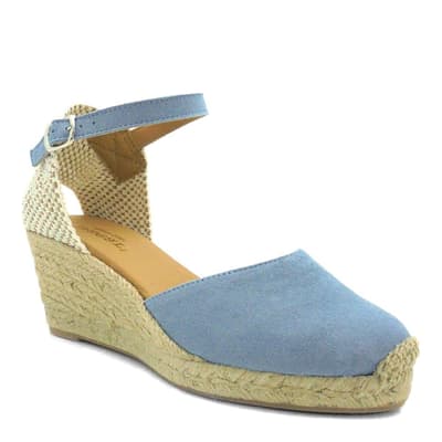 Blue Suede Closed Toe Espadrilled Wedges