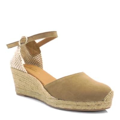 Light Brown Suede Closed Toe Espadrilled Wedges