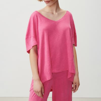 Pink Pobsbury V-Neck Linen T-Shirt