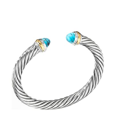 18K Gold & Silver Two Tone Turquoise Cuff Bangle