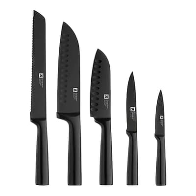 5 Piece Black Nox Knife Set with Magnetic Block