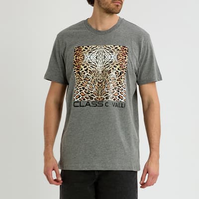 Grey Animal Print Logo Cotton T-Shirt