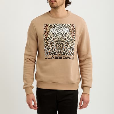 Camel Animal Print Logo Cotton Blend Sweatshirt