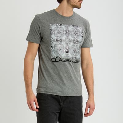Grey Geometric Square Logo Cotton T-Shirt