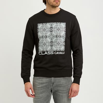 Black Geometric Square Logo Cotton Sweatshirt