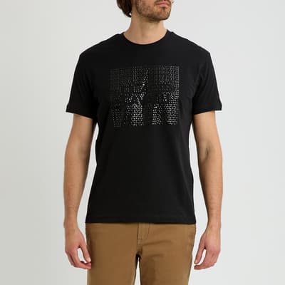 Black Embellished Logo Cotton T-Shirt