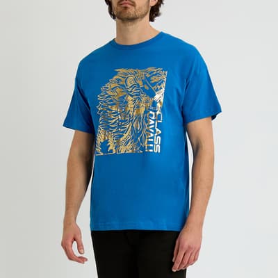 Blue Square Logo Cotton T-Shirt