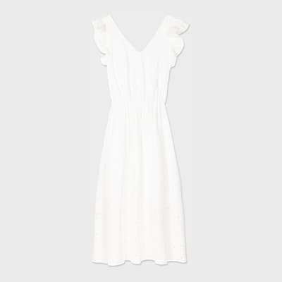 White V-Neck Cotton Dress