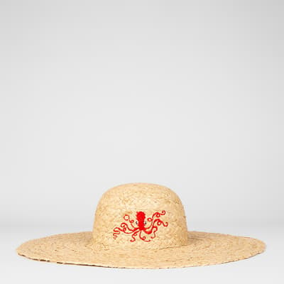 Tan Embroidered Straw Hat