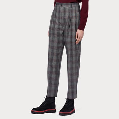 Grey Check Wool Blend Trousers